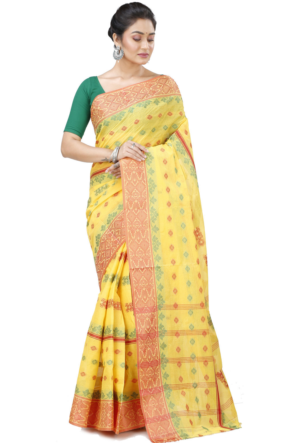 Yellow Pure Cotton Ghusoon Tant Saree (950)